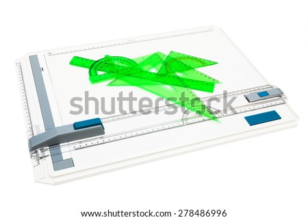 drawing board with measuring tools on a white background