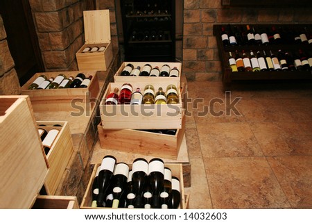 Bottles with old wine in liquor store