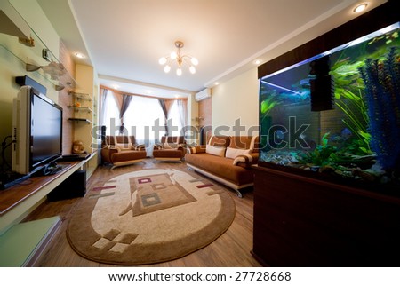 Beautiful aquarium in a room to modern apartment