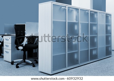 bookcase with folders in a modern office