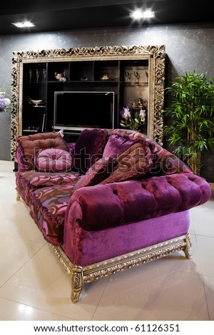 Beautiful purple sofa in a modern apartment