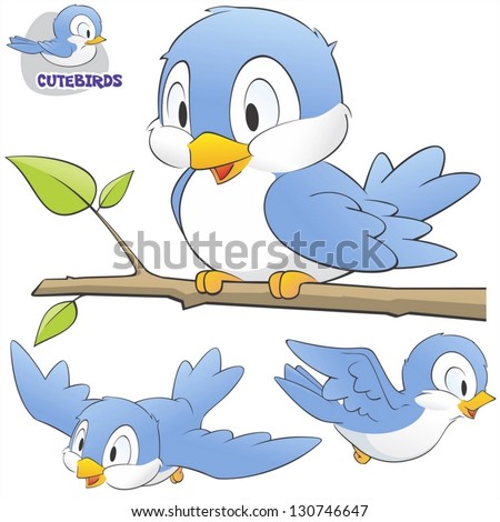 Vector illustration of a set of cute cartoon birds. Grouped and layered for easy editing