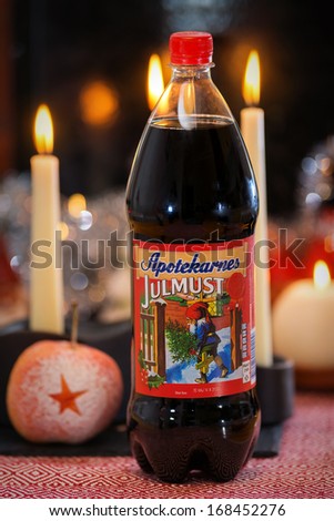 STOCKHOLM, SWEDEN - DECEMBER 23, 2013: Apotekarnes Julmust (Christmas soft drink) is one of the most popular soft drinks in Sweden during christmas and easter seasons.