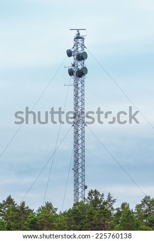 NORRTALJE - OCT, 18: High communications mast with radar. Oct 18, 2014 in Norrtalje, Sweden