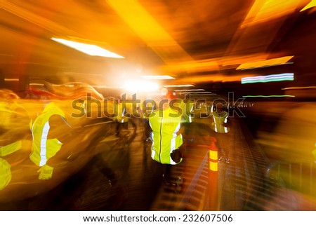 STOCKHOLM - 22 NOV: Abstract colorful image of runners in motion at Stockholm Tunnel Run. Stockholm, 22 November 2014. A 10 km long race in Northern Link tunnelsystem before it opens for traffic.