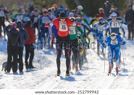 STOCKHOLM - FEB 15: Just after the start of the Stockholm ski marathon in cross country skiing, february 15, 2015 in Stockholm, Sweden. Stockholm Ski Marathon 46 km