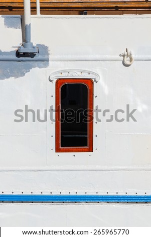 Ship cabin window on a vintage old ship, Sweden