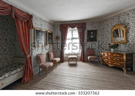 MARIEFRED, SWEDEN - JULY 28, 2015: Bedroom at the Gripsholm castle in the idyllic small town of Mariefred.