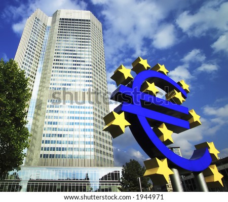 giant Euro currency sign in front of european central bank in Frankfurt, Germany