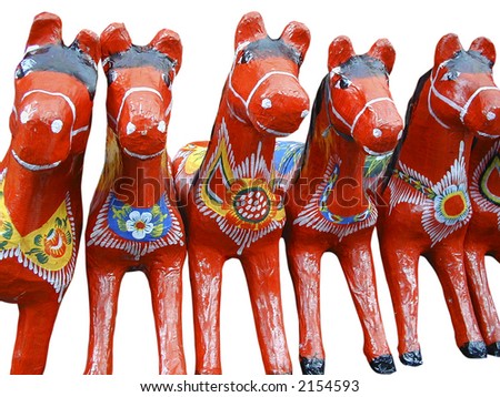 Traditional Philippine red painted papier mache toy ponies
