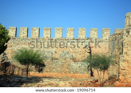 Turkey, Alanya. Ancient castle defense wall.