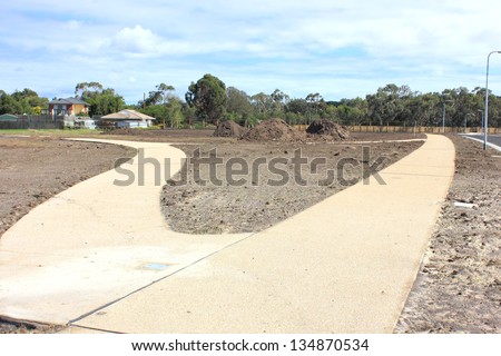 New footpath/walkway construction in new real estate subdivision in suburban australia