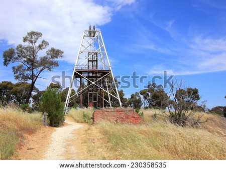 Historical Gold mining poppets in country setting Australia