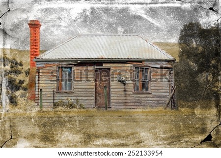 Old rundown country house with a retro grungy texture applied