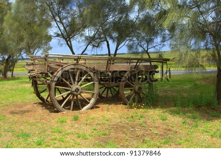 Old horse drawn wagon on display at a public scenic walk