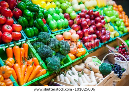 vegetable and fruits at a market.