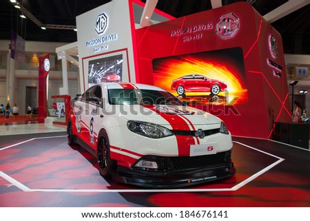 NONTHABURI,, THAILAND - March 26: MG mg6 sport racing car  display on stage at The 35th Bangkok International Motor Show on March 26,  2014 in Nonthaburi, Thailand.