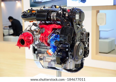 NONTHABURI, THAILAND - March 26: New Engine of Volvo  at The 35th Bangkok International Motor Show on March 26, 2014 in  Nonthaburi, Thailand.