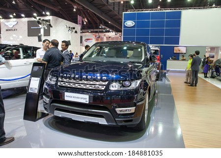 BANGKOK - MARCH 26 :Range Rover sport car on display at The 35th Bangkok International Motor Show 2014 on March 26,2014  in Bangkok, Thailand.