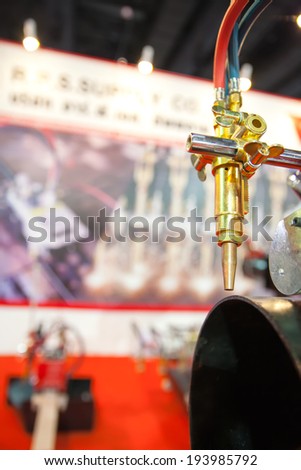 BANGKOK ,THAILAND - MAY 17: Acetylene Gas Cutting pipe in ASEAN\'s Leading  Industrial Machinery and Subcontracting Exhibition 2014,on May 17, 2014 in  Bangkok, Thailand.