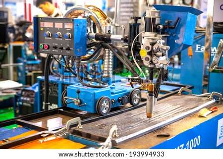 BANGKOK ,THAILAND - MAY 17: Dolly Argon welder machine  in ASEAN's Leading  Industrial Machinery and Subcontracting Exhibition 2014,on May 17, 2014 in  Bangkok, Thailand.