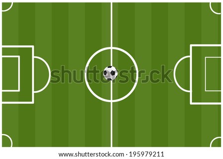 Soccer ball on green soccer field or football field.