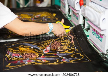 BANGKOK - JUNE 28 :Industrial Embroidery Machine at Garment Manufacturers Sourcing 2014 on  June 28,2014 in BITEC ,Bangkok, Thailand.