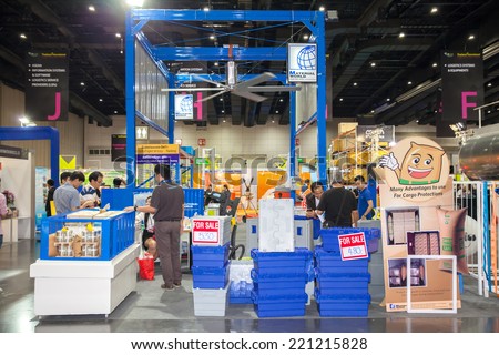 BANGKOK - SEPTEMBER 27 :Modern Shelves and boxes at Thailand International Logistic  Fair 2014 on Sep 27,2014 in BITEC ,Bangkok, Thailand.