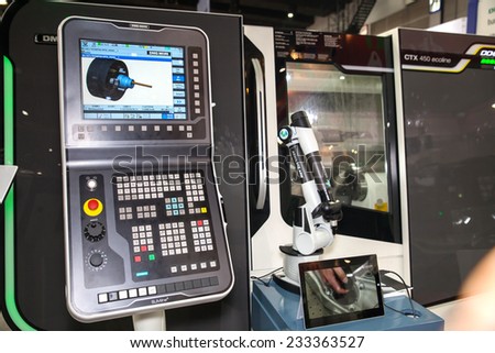 BANGKOK - NOVEMBER 22 :The controler panel of CNC machine  display at METALEX 2014 on Nov 22,2014 in BITEC ,Bangkok, Thailand.