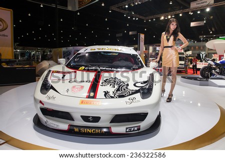 NONTHABURI - DECEMBER 4 :Ferrari car of  SINGHA racing team on display at MOTOR EXPO  2014 on Dec 4,2014 in Nonthaburi, Thailand.