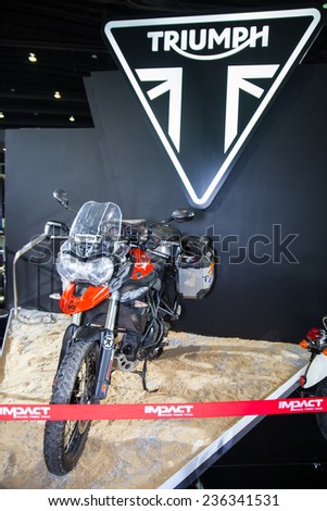 NONTHABURI - DECEMBER 4 :TRIUMPH Tiger  motorcycle  on display at MOTOR EXPO 2014 on  Dec 4,2014 in Nonthaburi, Thailand.