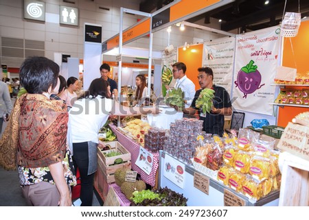 BANGKOK ,THAILAND - JANUARY 31: Unidentified people  interest with food and beverage booth in Made in  Thailand in Focus 2015, on January 31, 2015 in  Bangkok, Thailand.