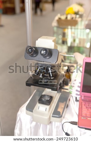BANGKOK ,THAILAND - JANUARY 31: Microscope at Beauty lab test booth in Made in Thailand in Focus 2015, on January 31, 2015 in Bangkok, Thailand.