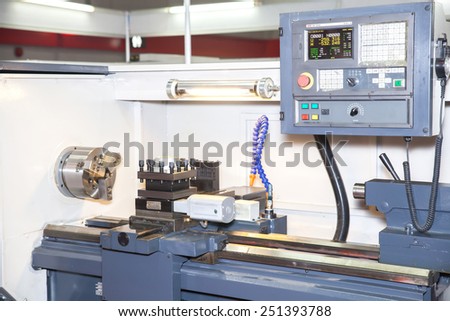 BANGKOK ,THAILAND - FEBRUARY 7:  cnc lathe and control panel at THAILAND  Industrial Fair 2015 And Food Pack Asia 2015 on February 7, 2015 in  Bangkok, Thailand.