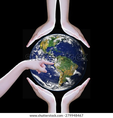 Hands protect earth ,Elements of this image furnished by NASA