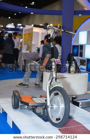 BANGKOK ,THAILAND - JULY 18: electronic three wheel scooter in  Engineering Expo 2015 , on JULY 18, 2015 in Bangkok, Thailand