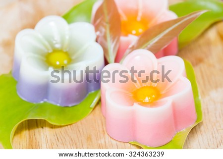 Thailand tradition ,Flower Dessert Coconut Jelly on wood
