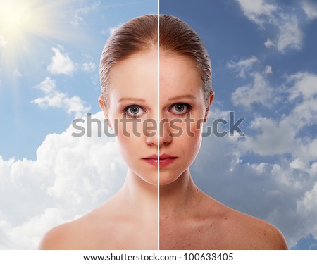effect of healing of skin, beauty young woman before and after the procedure