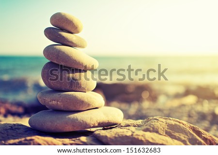 Concept Of Balance And Harmony. Rocks On The Coast Of The Sea In The Nature