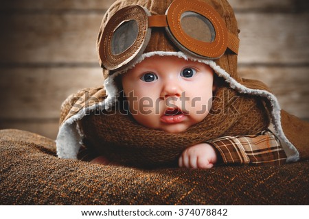 cute pilot aviator baby newborn in brown color