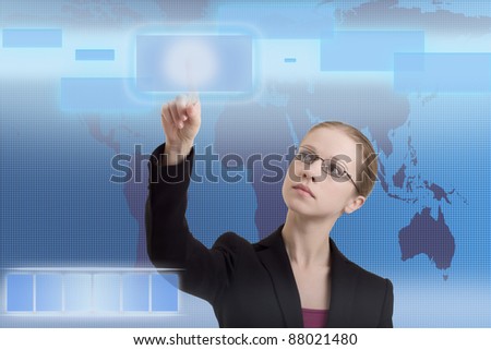 Future business solutions business woman blue operating interface