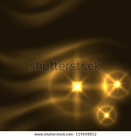 Abstract yellow background with glowing lines and stars. Raster version of the loaded vector.