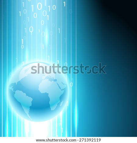 Stream of binary code to the globe