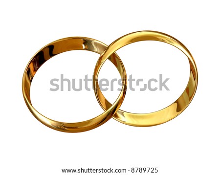 stock photo : Golden wedding rings connected in wedding symbol