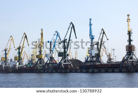 View of the industrial area with cranes.Port Riga
