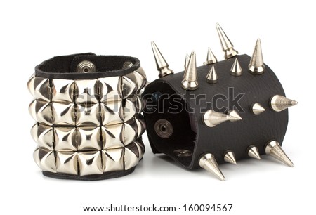 Rock style leather bracelets isolated on white background