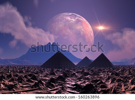 Alien Planet with Mountains and Desert 3D Rendered Computer Artwork Alien Planet with Mountains and Desert 3D Rendered Computer Artwork
