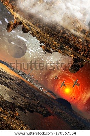 Alien Planet and Spaceships Alien Planet and Spaceships