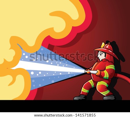 Firefighter Fighting Fire Stock Vector Illustration 141571855