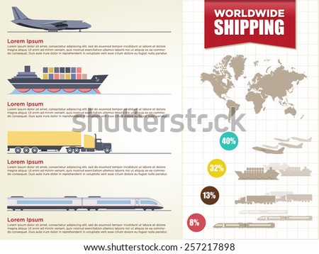 Detail infographic vector illustration with. map of the world & cargo transport icons